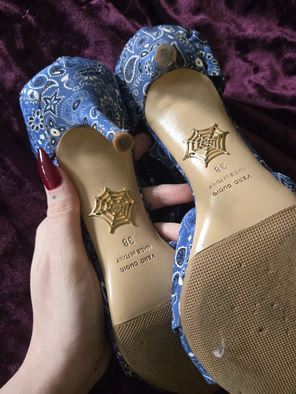 Charlotte Olympia Blue Bandana Print Pinup Sandal Heels 38 - Picture 7 of 8